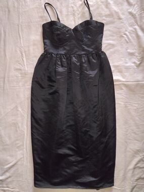 Black Satin Midi Dress with Spaghetti Straps